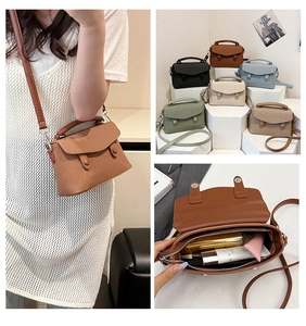 Detail of mini messenger bag collection showing colors and interior capacity for cosmetics