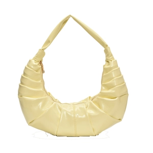 Sac à épaule plissé jaune clair tendance en similicuir brillant avec design croissant