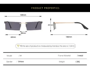 Tableau des tailles techniques pour lunettes de soleil rectangulaires sans monture