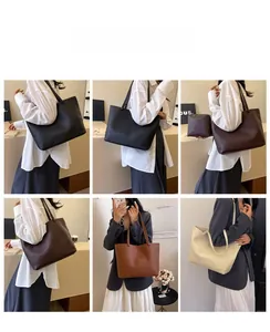 Multiple views of large capacity faux leather tote bag showing crossbody and shoulder style