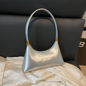 Chic silver crescent hobo shoulder bag with metallic finish and gold hardware