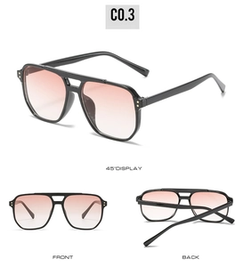Detailed views showing black aviator frames with pink gradient lenses and gold rivets