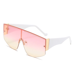 Oversized shield sunglasses with pink yellow gradient lenses and white frame