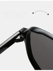 Macro detail of high-strength hinges and metal screws on retro double-bridge sunglasses