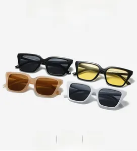 Detailed stack of square fashion sunglasses in black, white, yellow and brown colors