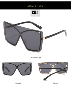 Detailed views showing the front, back and 45-degree angle of oversized fashion sunglasses
