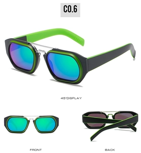 Three-angle views showing front, back, and 45-degree profile of dual-beam sports sunglasses