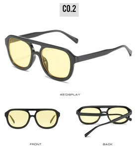 Detailansichten der Vintage Aviator Sonnenbrille mit gelben Gläsern und Doppelsteg