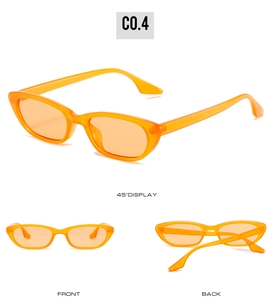 Vue en trois angles de lunettes de soleil œil de chat vintage orange vif