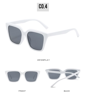 Detailed multi-angle views of white square sunglasses including front and 45-degree display