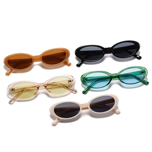 Set aus fünf ovalen Vintage-Sonnenbrillen in Retro-Farben wie Braun, Schwarz und Beige