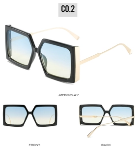 Trois vues de lunettes de soleil carrées oversize avec monture noire et verres dégradés