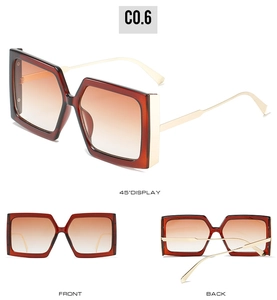 Vue sous trois angles de lunettes de soleil carrées oversize avec monture en écaille et métal