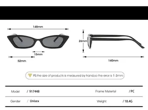 Detailed size specifications for black cat eye sunglasses including frame measurements
