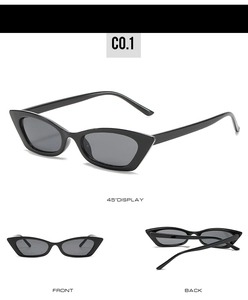 Classic black cat-eye sunglasses for women with 45-degree, front and back view displays