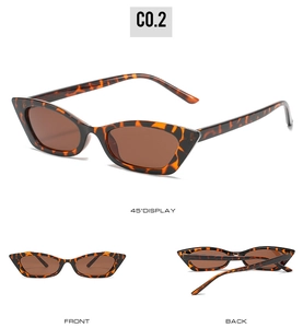 Three-way view of retro tortoiseshell cat-eye sunglasses with brown lenses and C0.2 code