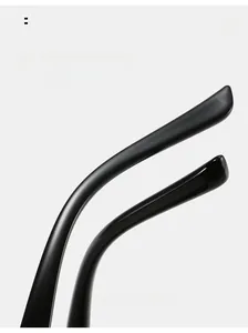Detail of ergonomic curved black glasses legs with a high-gloss finish for comfort