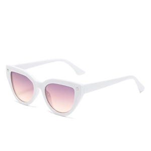 Chic white cat-eye sunglasses with purple gradient lenses and silver metal studs