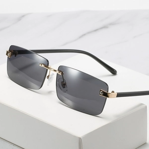 Chic square rimless sunglasses with gradient lenses and elegant gold metal hinges