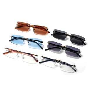 Fashion rimless rectangular sunglasses in six gradient colors with metal hinges