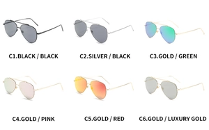 Classic aviator sunglasses with metal double bridge frames in six assorted color variations