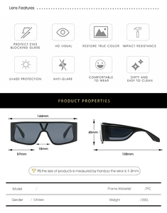 Guide détaillé des dimensions de lunettes de soleil noires avec verres UV400 et monture PC