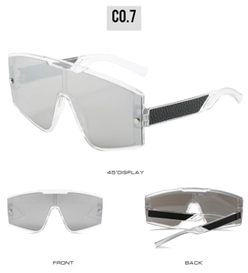 Détails de lunettes masque avec monture transparente et branches en cuir texturé noir