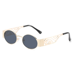 Oval Sunglasses Vintage Metal Frame Hollow Out Temple Fashion UV400 Protection Eyewear Women Outdoor Travel