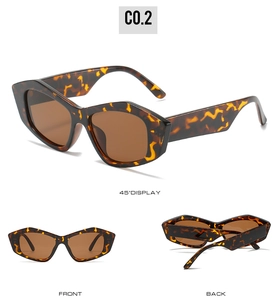 Three perspectives of tortoise cat eye sunglasses with brown lenses and polygon frame