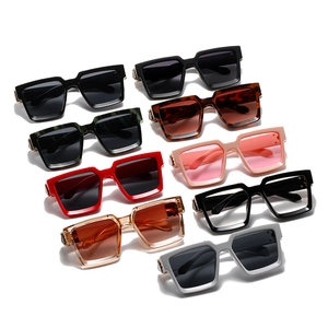 Fashionable large square frame sunglasses in various colors with metal temple accents