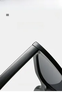 Detail of high-gloss black sunglasses hinge showing lightweight and flexible PC frame