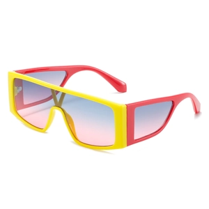 Lunettes de soleil oversize bicolores rouge jaune avec verres dégradés bleu et rose