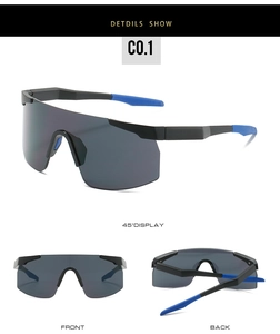 Detailed multi-angle views of professional cycling sunglasses with non-slip blue tips