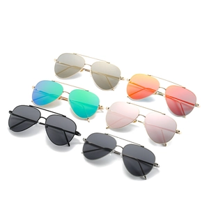 Classic aviator sunglasses with metal double bridge frames in six assorted lens colors