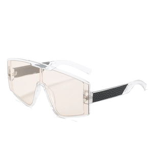 Lunettes de soleil shield oversize avec monture transparente et branches en cuir noir