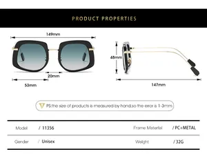 Tableau des tailles détaillé et spécifications pour lunettes de soleil tendance