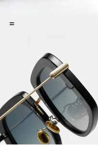 Détails de lunettes de soleil de luxe avec charnières dorées et monture noire épaisse
