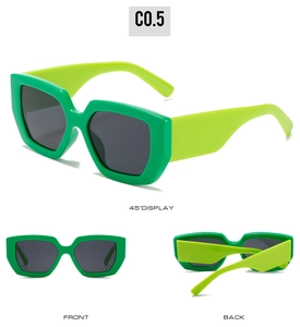 Detailed views of vintage oversized green square sunglasses with two-tone frame accents