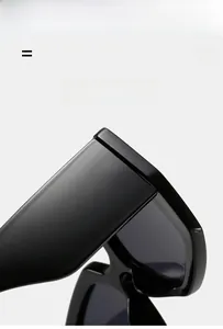 Close-up of black square sunglasses showing thick frames and dark UV protection lenses