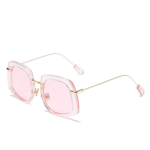 Lunettes de soleil carrées oversize avec monture rose translucide et branches dorées
