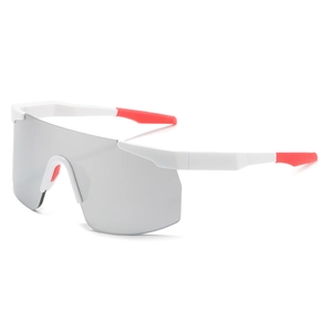 White frame cycling sunglasses with silver mirrored lens and red anti-slip temple tips