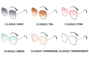 Polygonal butterfly metal sunglasses in six gradient lens colors with golden frames
