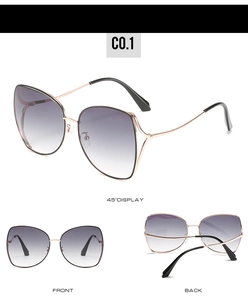 Detailed views of polygon oversized sunglasses with rose gold metal frames and gradient lenses
