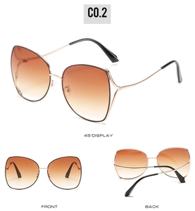 Front, back, and 45-degree angle display of rose gold metal polygon sunglasses