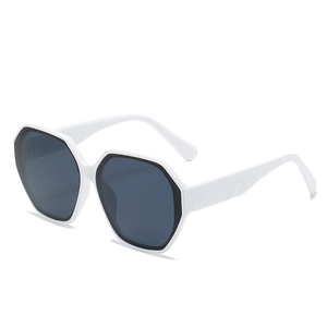 Modern white polygonal oversized sunglasses with dark lenses and stylish wave-shaped temples