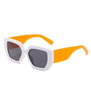 Retro square frame sunglasses with white thick frame and vibrant orange temples
