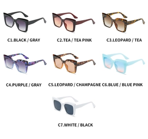 Detailed grid view showing seven assorted color options for oversized cat eye sunglasses