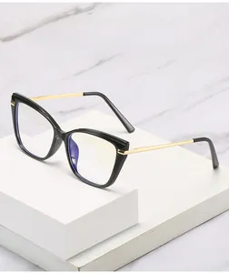 Détail de lunettes œil de chat TR90 avec filtre anti-lumière bleue et branches dorées