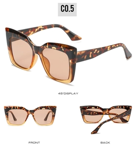 Three-angle views of tortoiseshell cat-eye sunglasses with brown lenses, color code CO.5