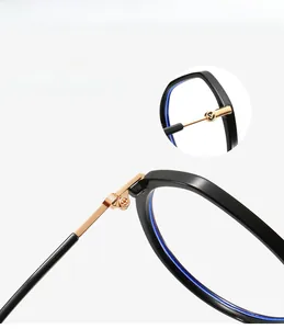 Detail of black TR90 frame with golden metal hinge and signature F logo on the temple